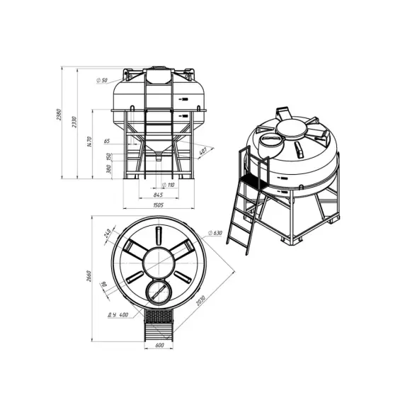 Емкость ЦКТ 3000 л с патрубком 160мм под плотность до 1,5 г/см3 белая в обрешетке с лестницей