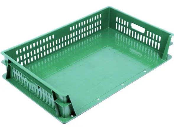 Ящик пластиковый без боковой стенки и сплошным дном, 740x465x145 мм, 39 л, зеленый [404-11]
