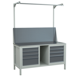 Верстак 1500 на 2 тумбы с экраном с консолями [9467]