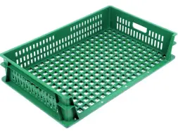 Ящик пластиковый перфорированный без боковой стенки, 740x465x145 мм, 39 л, зеленый [404-12]