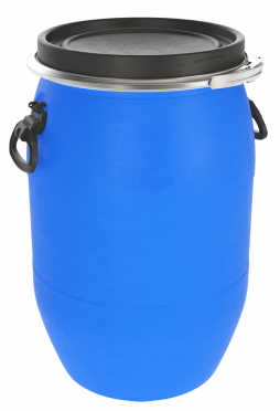 Бочка пластиковая с крышкой, металлическим обручем и ручками, 65 л, синий [БП65.02/15]