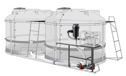 Комплект ПОЛНОГО слива с фильтром и площадкой для мотопомпы G2 на две емкости TRF