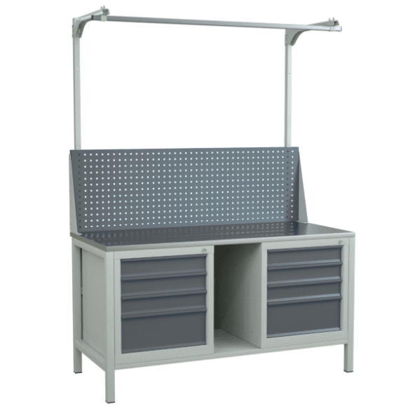 Верстак 1500 на 2 тумбы с экраном с консолями [9469]