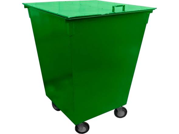 Контейнер металлический для ТБО/ТКО на колесах с крышкой, 750 л (0.75 м³), зеленый [КМ 0.75-3 зелёный]