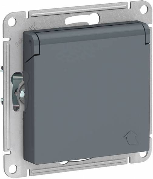 Розетка ATLASDESIGN с заземлением со шторками с крышкой 16А IP20 механизм грифель (ATN000746)