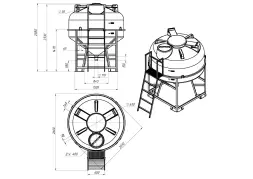 Емкость ЦКТ 3000 л с патрубком 90мм с фланцем под плотность до 1,2 г/см3 белая в обрешетке с лестницей