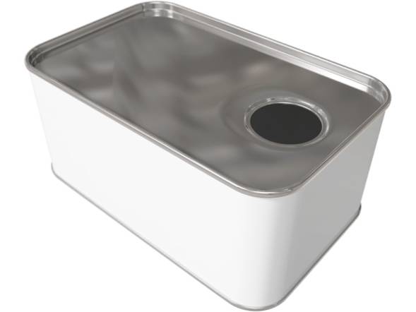 Канистра металлическая прямоугольная низкая, 1 л, отверстие под берикап 32мм, белый [3779]