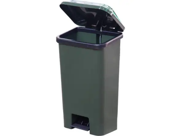 Контейнер для мусора пластиковый с педалью, крышкой и пакетодержателем, 60 л, зеленый [МКТ 60]