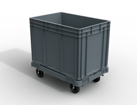 Пластиковая тележка 600х400 мм для контейнеров (сплошная) колеса без тормозов