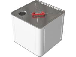 Канистра металлическая прямоугольная с пластиковой ручкой, 10 л, отверстие под берикап 42мм, белый [3783]
