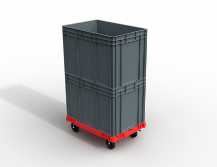 Пластиковая тележка 600х400 мм для ящиков (с отверстием) колеса без тормозов