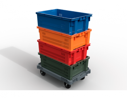 Пластиковая тележка 600х400 мм для ящиков (с отверстием) колеса без тормозов