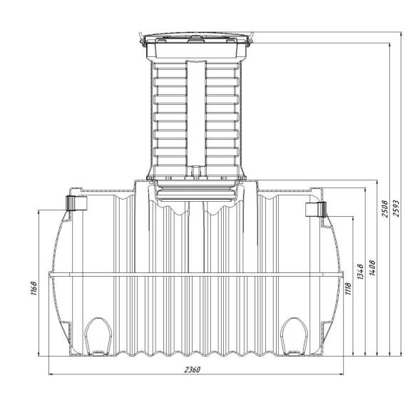 Автономная канализация Rostok Ground 6 с горловиной 1000 мм и самотечным отведением, 2800л, черный [5042.2800.899.001]