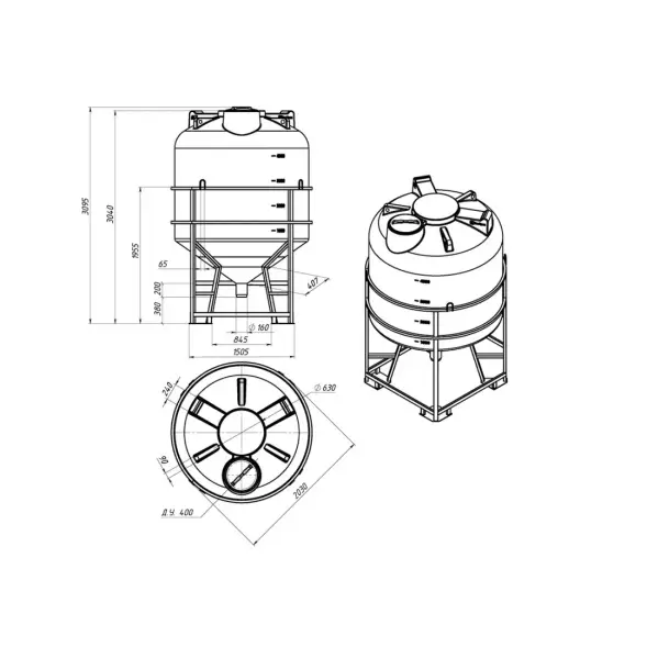 Емкость ЦКТ 5000 л с патрубком 160мм под плотность до 1,2 г/см3 белая в обрешетке