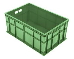 Ящик пластиковый сплошной с ручками под овощи, 600х400х260 мм, зеленый [600400260-00]