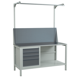 Верстак 1500 с тумбой для инструментов и экраном с консолями [17287]