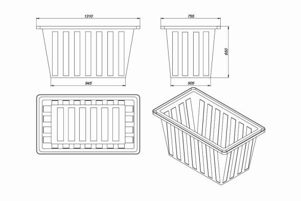 Ванна пластиковая пищевая К, 400 л, HDPE, белый [132.0400.001.0]