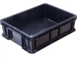 Ящик пластиковый сплошной антистатический с внешней ручкой, 400x300x120 мм, черный [701.03.02 ESD]