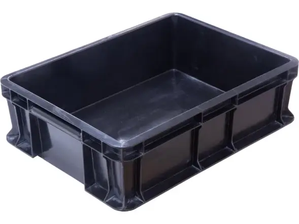Ящик пластиковый сплошной антистатический с внешней ручкой, 400x300x120 мм, черный [701.03.02 ESD]