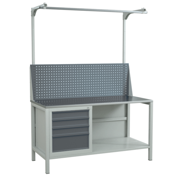 Верстак 1500 с тумбой для инструментов и экраном с консолями [17288]