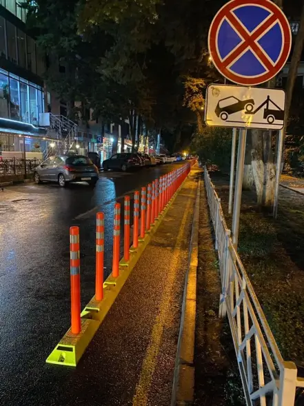 Делиниатор дорожный резиновый ДДР-610 со столбиком сигнальным упругим 380 мм