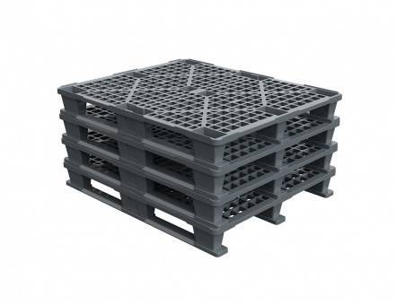 Паллет (поддон) пластиковый перфорированный на 3-х полозьях, 1200х1000x150 мм, серый [02.112.91.С71]