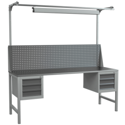 Верстак 2000 со светильником, экраном и 2 подвесными тумбами с выдвижными ящиками [18291]