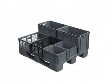 Паллет (поддон) пластиковый перфорированный на 3-х полозьях, 1200х1000x150 мм, серый [02.103.91.C3]