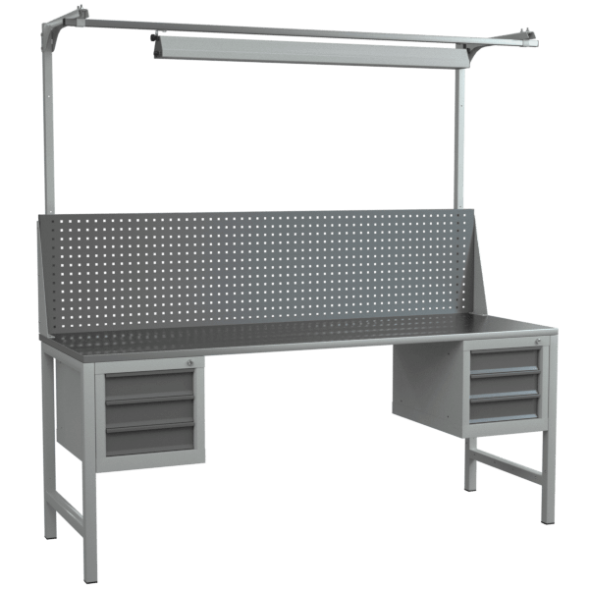 Верстак 2000 со светильником, экраном и 2 подвесными тумбами с выдвижными ящиками [18292]
