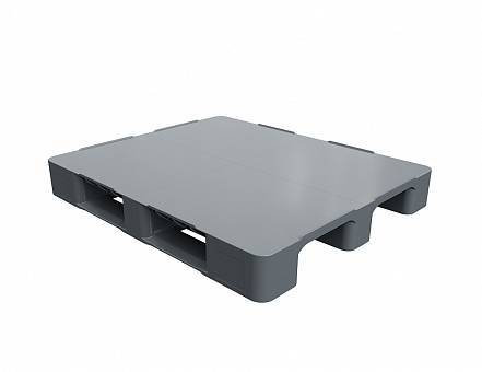 Паллет (поддон) пластиковый сплошной на 2-х полозьях, 1200х1000х150 мм, серый [02.103F.91]