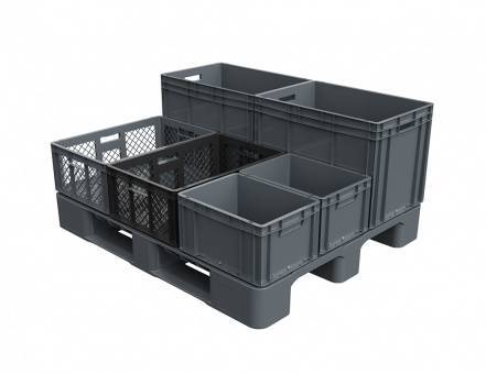 Паллет (поддон) пластиковый сплошной на 2-х полозьях, 1200х1000х150 мм, серый [02.103F.91]