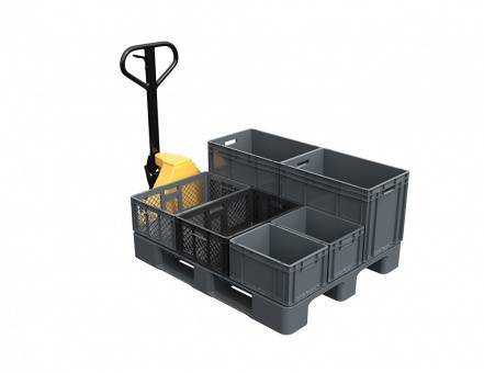 Паллет (поддон) пластиковый сплошной на 2-х полозьях, 1200х1000х150 мм, серый [02.103F.91]