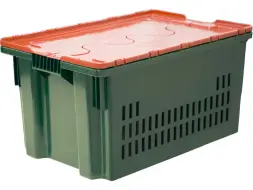Ящик пластиковый перфорированный с крышкой, 600x400x315 мм, 52 л, зеленый [602-1 SP]